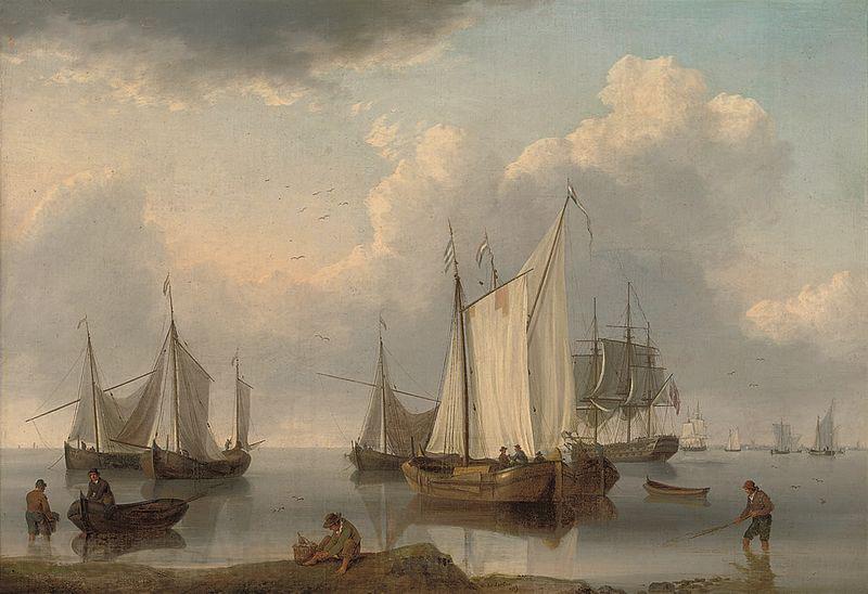 William Anderson A British warship, Dutch barges and other coastal craft on the Ijselmeer in a calm France oil painting art